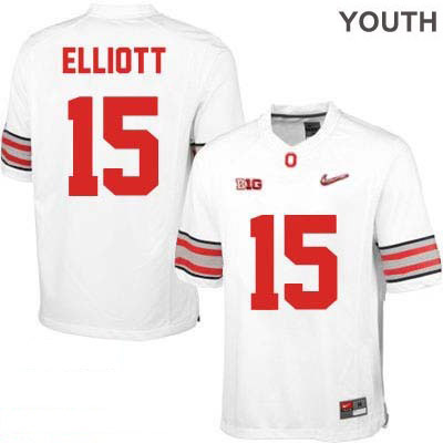 Youth NCAA Ohio State Buckeyes Ezekiel Elliott #15 College Stitched Diamond Quest Playoff Authentic Nike White Football Jersey AS20W02QD